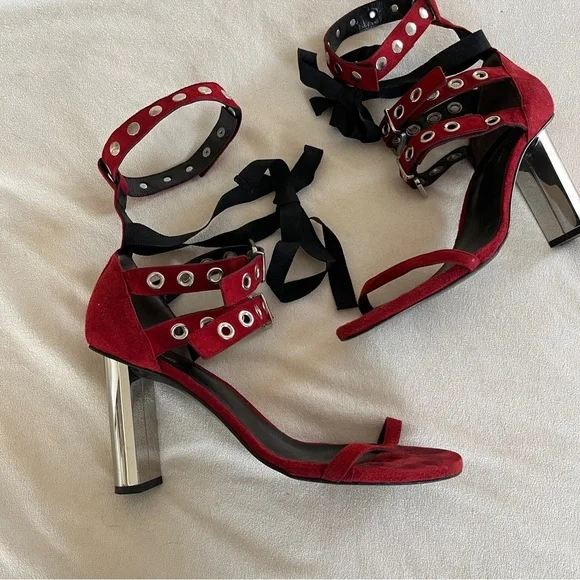 Self-Portrait x Robert Clergerie Leyla Suede Sandals in Red Size 41